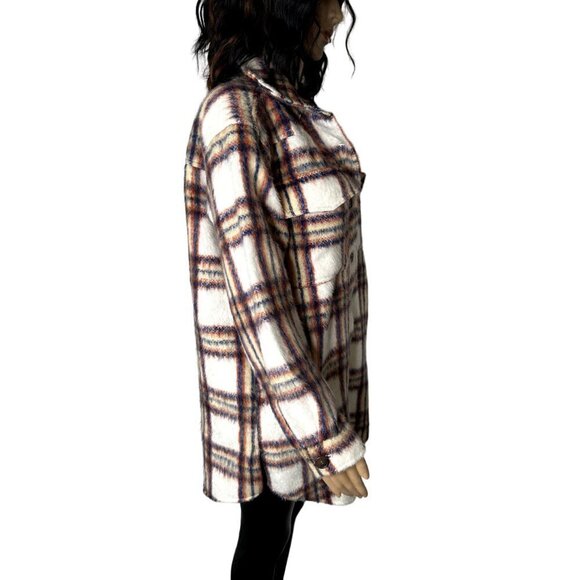 Maurices Plaid Toggle Longline Fuzzy Shacket Size Small - Picture 5 of 8